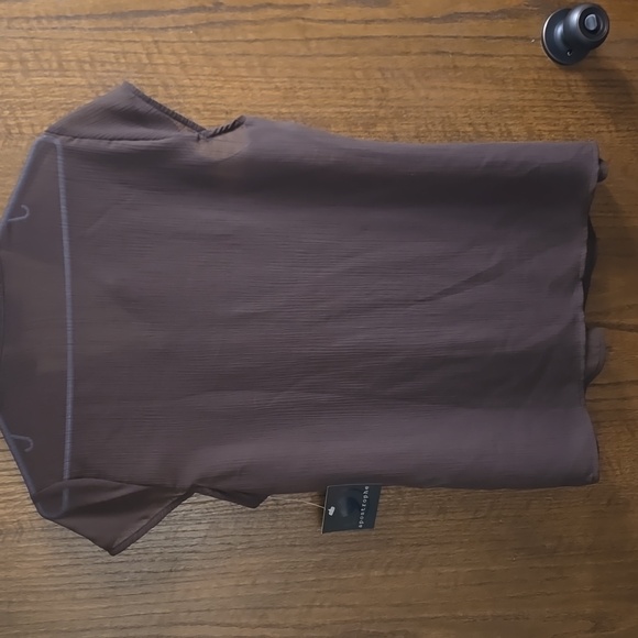 Brown Cap-Sleeve Pintuck Blouse - Picture 5 of 5